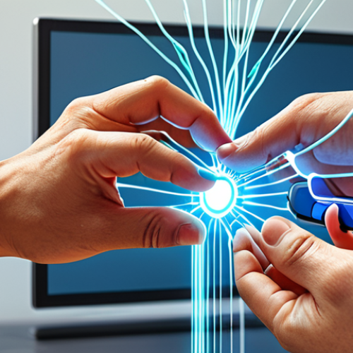 Home 7 A visionary and dynamic illustration of a social worker's hands seamlessly merging with digital elements, symbolizing innovation and entrepreneurship. The scene should convey a bridge between traditional social care and modern, scalable solutions, with vibrant glowing lines connecting people and technology in a hopeful, inclusive setting.