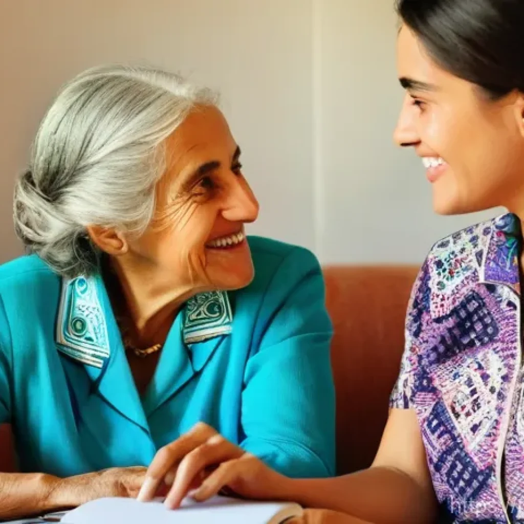 사회복지사 취업 성공 사례 - **Prompt: "A compassionate social worker, a woman in her late 30s with warm, understanding eyes, dre...