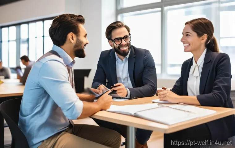 사회복지사 취업 성공 사례 - **Prompt: "A compassionate social worker, a woman in her late 30s with warm, understanding eyes, dre...