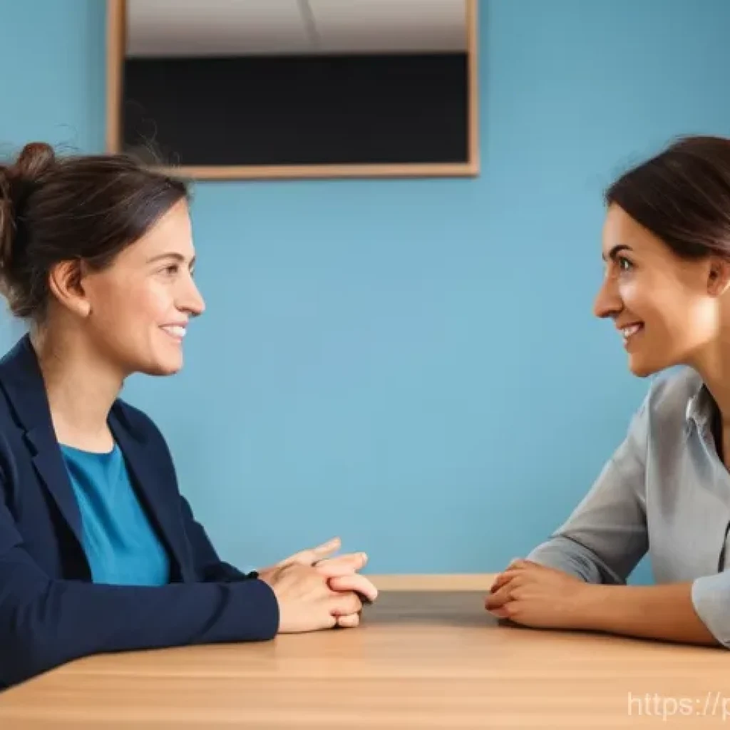 사회복지사 직장 내 의사소통 기술 - **Prompt:** A compassionate female social worker in her early 40s, with a kind and professional deme...