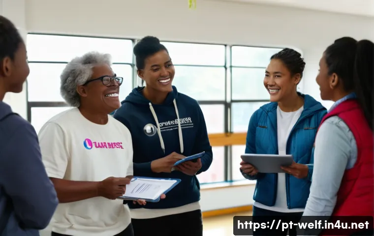 사회복지사와 자원봉사 관리 노하우 - A diverse group of volunteers in casual clothing and light jackets, gathered in a bright community c...