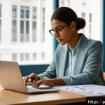 사회복지사 실무 활용 문서 작성법 - A professional social worker at a desk in a modern office setting, carefully organizing documents wi...
