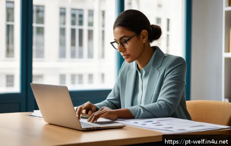 사회복지사 실무 활용 문서 작성법 - A professional social worker at a desk in a modern office setting, carefully organizing documents wi...